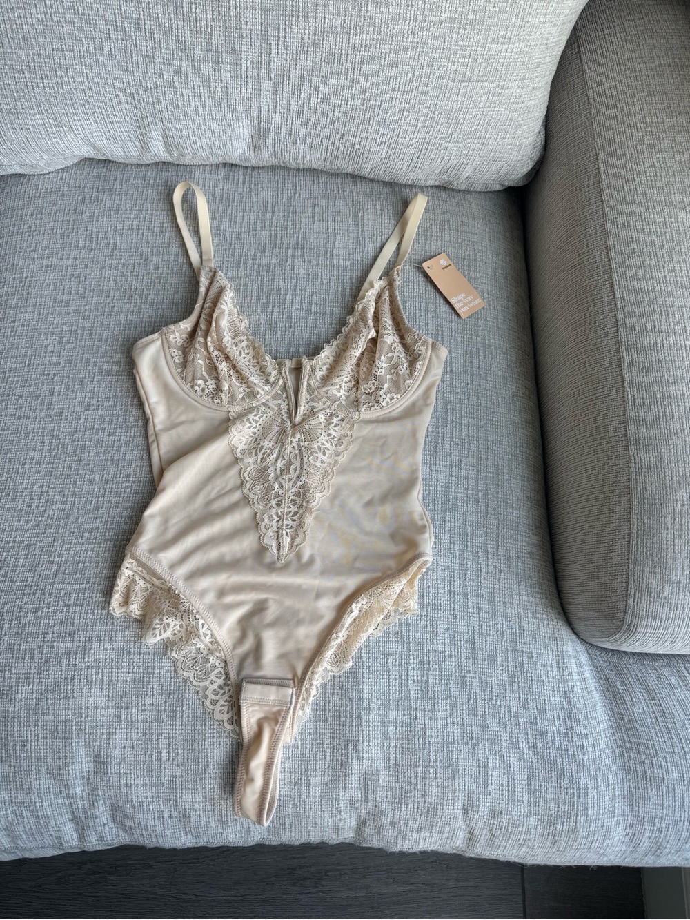 Nude Lace Trim Bodysuit